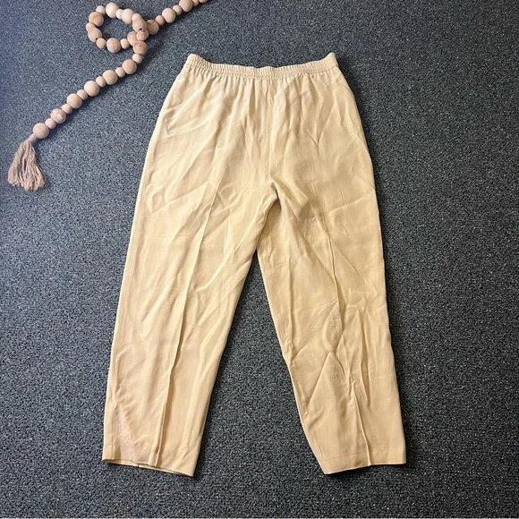 Cream High-Waist Trouser Shirt-Sleeve Tunic 100% Silk Vintage Coord Matching Set
